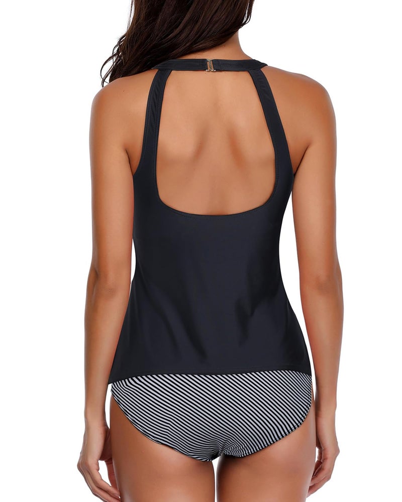 Holipick Women Black Tankini Swimsuits High Neck Swim Tank Tops Tummy Control Two Piece Bathing Suits Halter Swimwear XL - Image 2